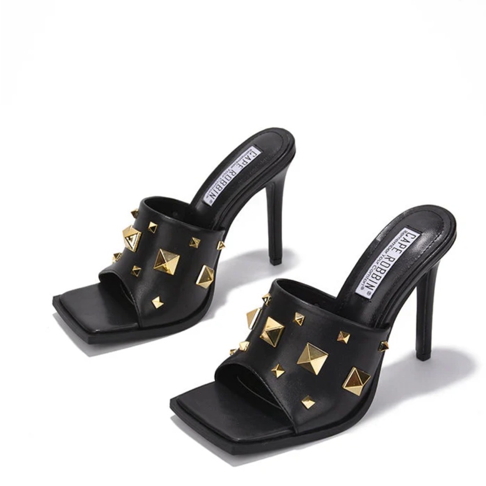 •CAPE ROBBIN• “Popo” Slip-On Square Open Toe High Heel Mules - Black // NIB